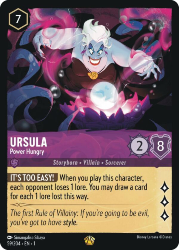 DISNEY LORCANA SINGLE CARDS: FIRST CHAPTER #411: Ursula – Power Hungry (Legendary Foil 59/204: NM)