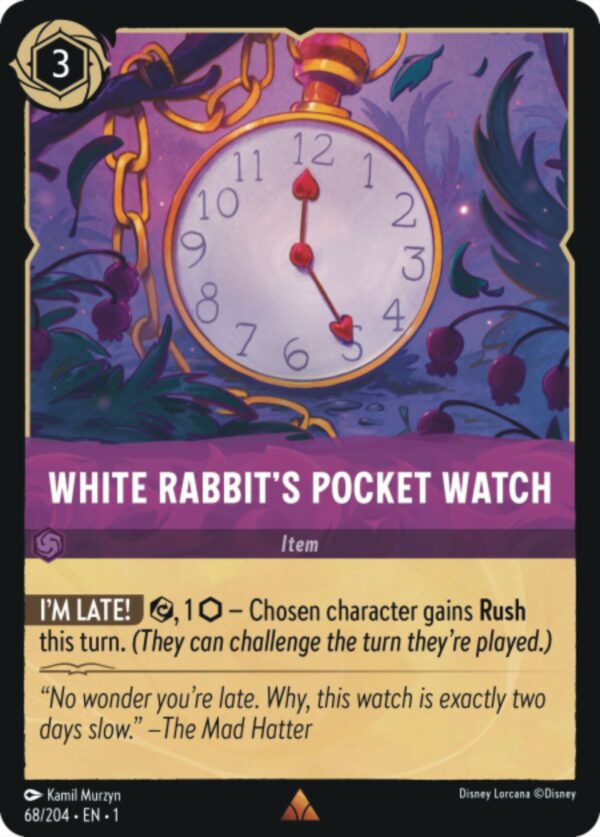DISNEY LORCANA SINGLE CARDS: FIRST CHAPTER #418: White Rabbit’s Pocket Watch (Rare 68/204: NM)