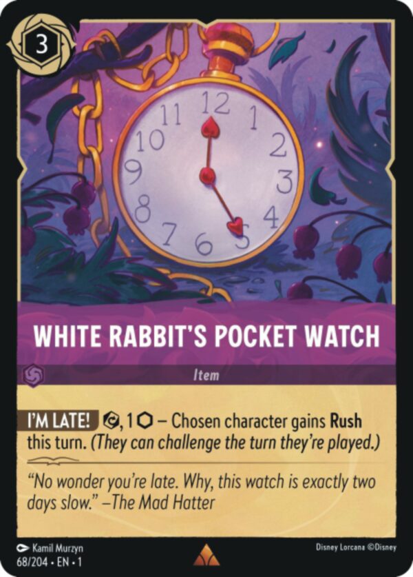 DISNEY LORCANA SINGLE CARDS: FIRST CHAPTER #419: White Rabbit’s Pocket Watch (Rare Foil 68/204: NM)