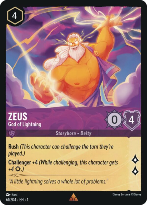 DISNEY LORCANA SINGLE CARDS: FIRST CHAPTER #426: Zeus – God of Lightning (Rare 61/204: NM)
