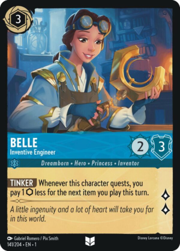 DISNEY LORCANA SINGLE CARDS: FIRST CHAPTER #44: Belle – Inventive Engineer (Uncommon Foil 141/204: NM)