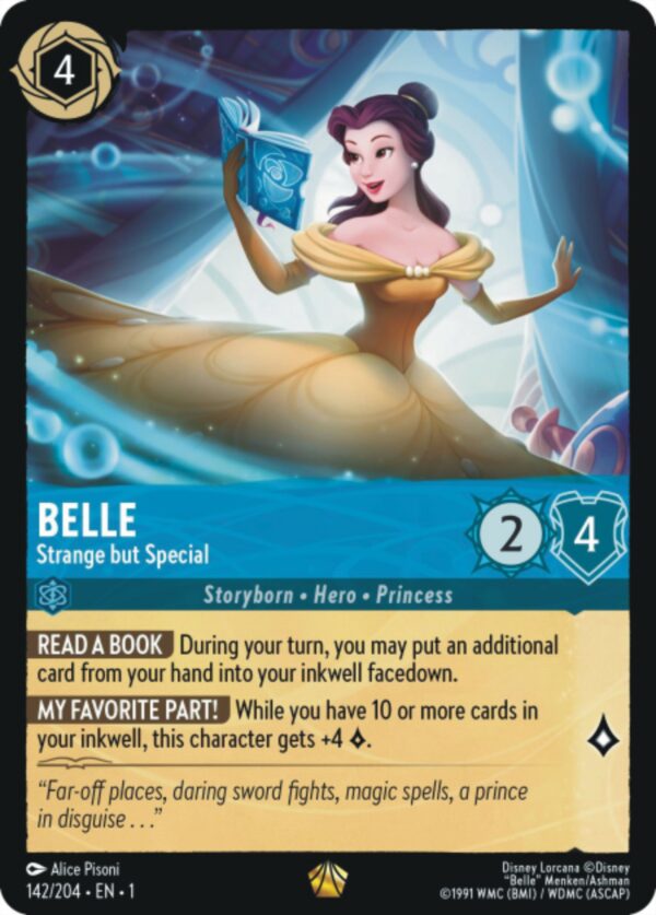 DISNEY LORCANA SINGLE CARDS: FIRST CHAPTER #46: Belle – Strange but Special (Legendary Foil 142/204: NM)