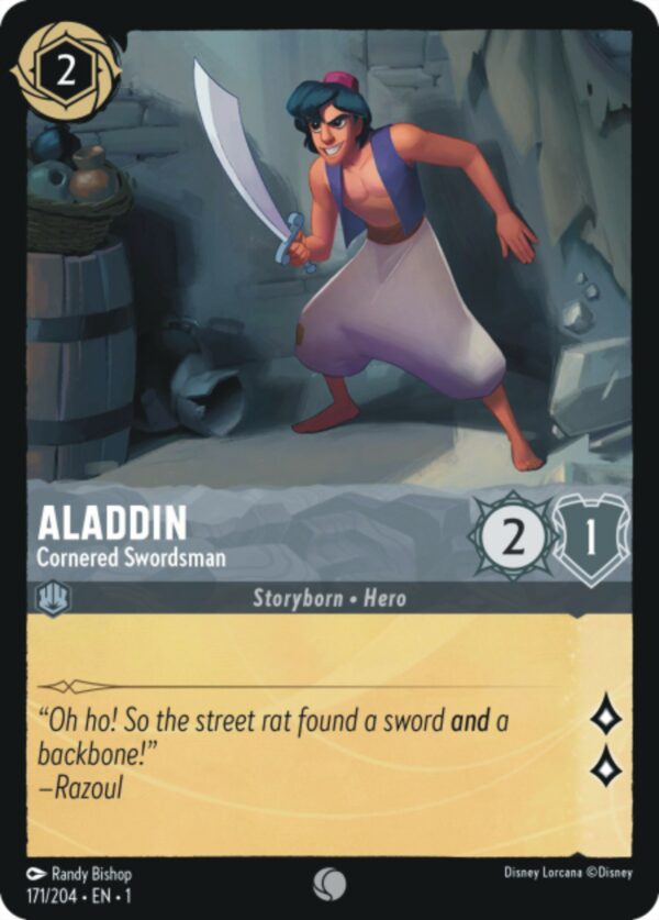 DISNEY LORCANA SINGLE CARDS: FIRST CHAPTER #5: Aladdin – Cornered Swordsman (Common 171/204: NM)