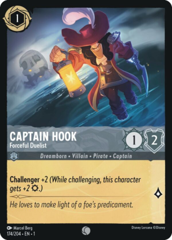 DISNEY LORCANA SINGLE CARDS: FIRST CHAPTER #55: Captain Hook – Forceful Duelist (Common Foil 174/204: NM)