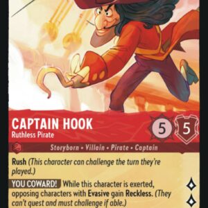 DISNEY LORCANA SINGLE CARDS: FIRST CHAPTER #56: Captain Hook – Ruthless Pirate (Rare 107/204: NM)