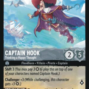 DISNEY LORCANA SINGLE CARDS: FIRST CHAPTER #58: Captain Hook – Thinking a Happy Thought (Rare 175/204: NM)