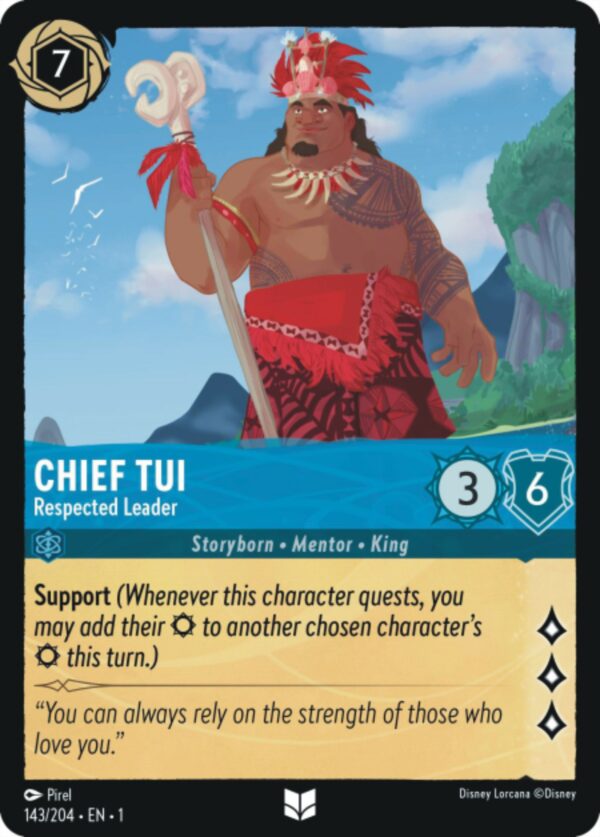 DISNEY LORCANA SINGLE CARDS: FIRST CHAPTER #64: Chief Tui – Respected Leader (Uncommon 143/204: NM)