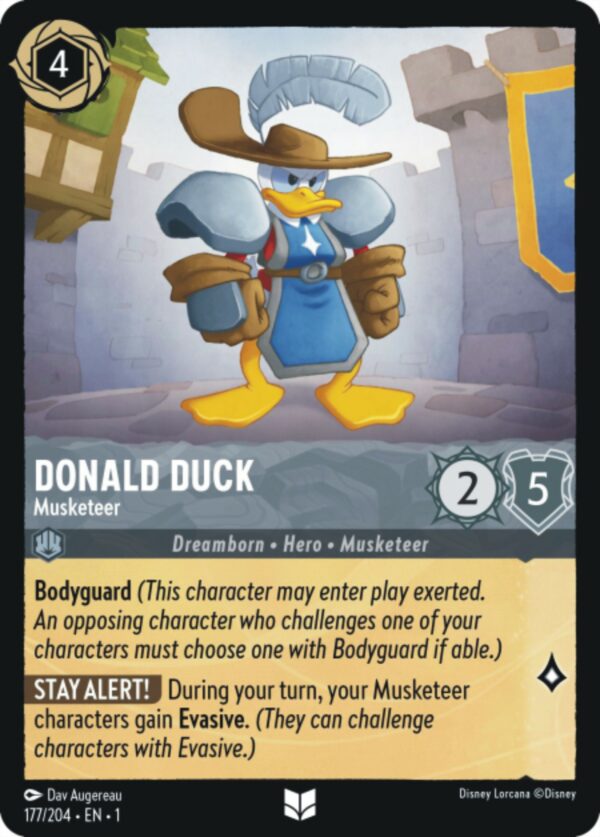DISNEY LORCANA SINGLE CARDS: FIRST CHAPTER #84: Donald Duck – Musketeer (Uncommon 177/204: NM)