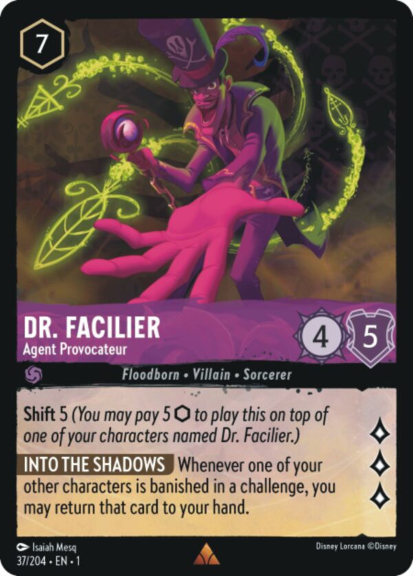 DISNEY LORCANA SINGLE CARDS: FIRST CHAPTER #88: Dr. Facilier – Agent Provocateur (Rare 37/204: NM)