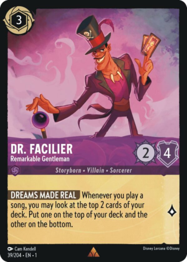 DISNEY LORCANA SINGLE CARDS: FIRST CHAPTER #92: Dr. Facilier – Remarkable Gentleman (Rare 39/204: NM)