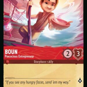 DISNEY LORCANA SINGLE CARDS: RISE OF THE FLOODBORN #40: Boun – Precocious Entrepreneur (Common 104/204: NM)