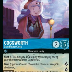 DISNEY LORCANA SINGLE CARDS: RISE OF THE FLOODBORN #71: Cogsworth – Grandfather Clock (Super Rare 142/204: NM)
