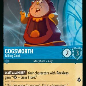 DISNEY LORCANA SINGLE CARDS: RISE OF THE FLOODBORN #73: Cogsworth – Talking Clock (Uncommon 143/204: NM)