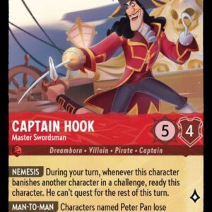 DISNEY LORCANA SINGLE CARDS: INTO THE INKLANDS #35: Captain Hook – Master Swordsman (Rare 105/204: NM)