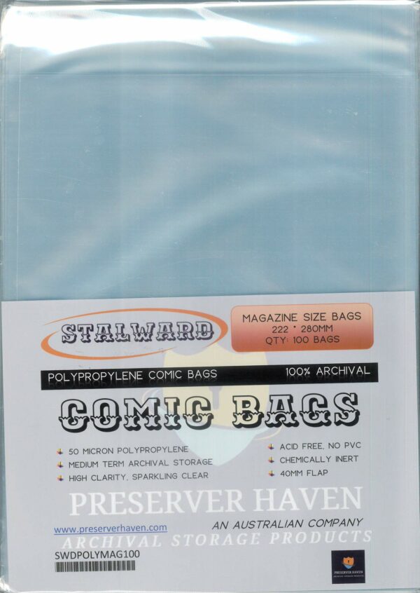 COMIC BAGS: STALLWARD #5: Magazine Bags 100 pack (222x280mm)