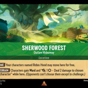 DISNEY LORCANA SINGLE CARDS: SHIMMERING SKIES #334: Sherwood Forest – Outlaw Hideaway (Rare 101/204: NM)