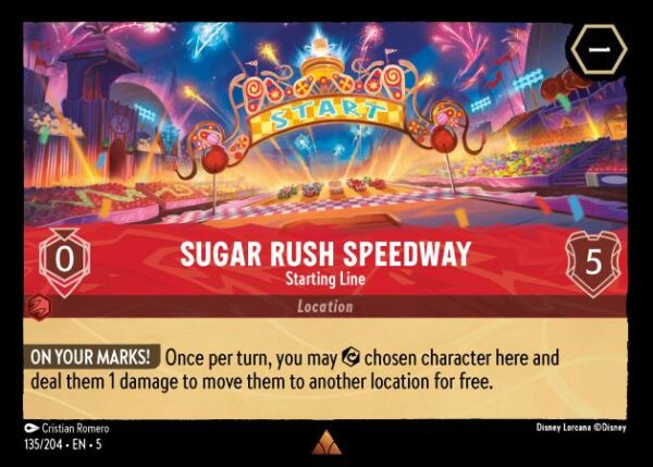 DISNEY LORCANA SINGLE CARDS: SHIMMERING SKIES #359: Sugar Rush Speedway – Starting Line (Rare 135/204: NM)