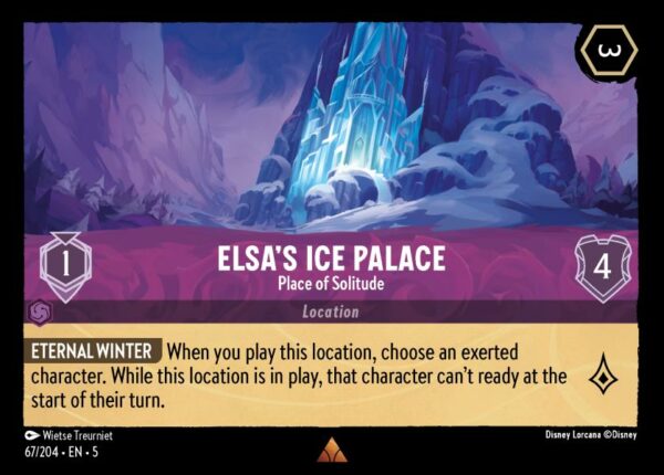 DISNEY LORCANA CARD SINGLES: SHIMMERING SKIES #92: Elsa’s Ice Palace – Place of Solitude (Rare 67/204: NM)