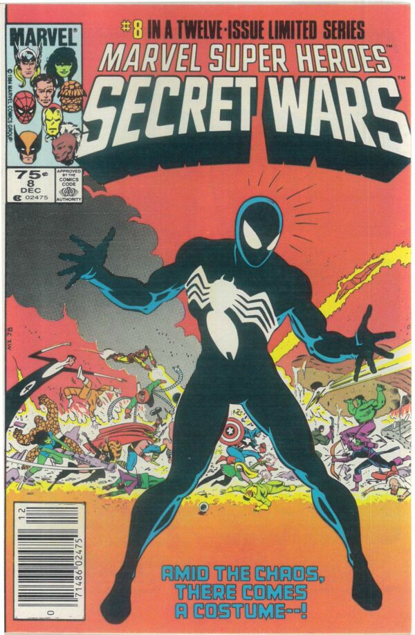 MARVEL SUPER HEROES: SECRET WARS #8: Newsstand edition, Spiderman get the black suit/Venom – 9.8