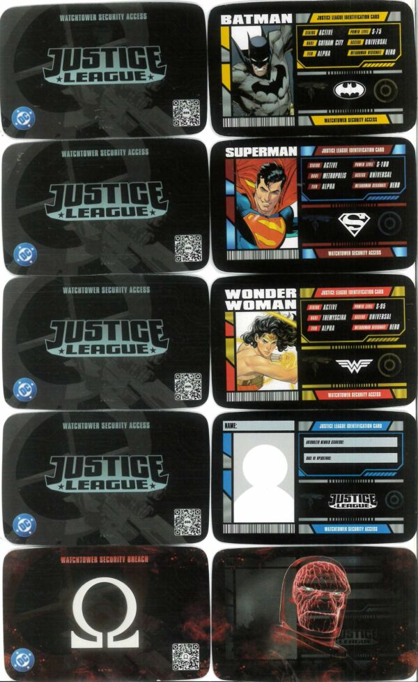 JUSTICE LEAGUE MEMBERSHIP CARD: 5 Card Set (Batman/Superman/Wonder Woman/Blank/Darkseid)