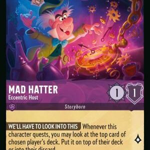 DISNEY LORCANA SINGLE CARDS: AZURITE SEA #208: Mad Hatter – Eccentric Host (Super Rare 59/204: NM)