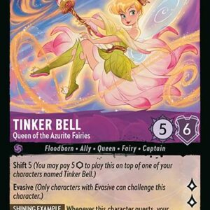 DISNEY LORCANA SINGLE CARDS: AZURITE SEA #382: Tinker Bell – Queen of the Azurite Fairies (Uncommon Foil 48 DISNEY LORCANA SINGLE CARDS: AZURITE SEA #382: Tinker Bell – Queen of the Azurite Fairies (Uncommon Foil 48