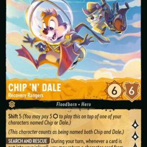 DISNEY LORCANA SINGLE CARDS: AZURITE SEA #54: Chip ‘N’ Dale – Recovery Rangers (Rare Foil 14/204: NM)