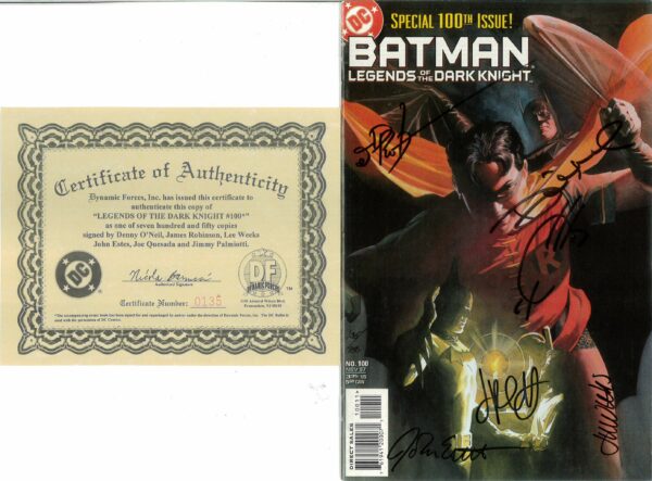 BATMAN: LEGENDS OF THE DARK KNIGHT (YELLOW & REG.) #100: Signed O’Neil/Robinson/Quesada/Weeks/Estes/Palmiotti COA NM