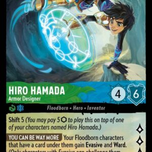 DISNEY LORCANA SINGLE CARDS: ARCHAZIA’S ISLAND #143: Hiro Hamada – Armor Designer (Super Rare Foil 96/204: NM)