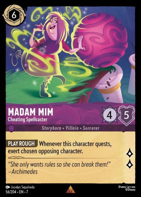 DISNEY LORCANA SINGLE CARDS: ARCHAZIA’S ISLAND #211: Madam Mim – Cheating Spellcaster (Rare Foil 56/204: NM) DISNEY LORCANA SINGLE CARDS: ARCHAZIA’S ISLAND #211: Madam Mim – Cheating Spellcaster (Rare Foil 56/204: NM)