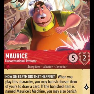 DISNEY LORCANA SINGLE CARDS: ARCHAZIA’S ISLAND #224: Maurice – Unconventional Inventor (Rare 138/204: NM)