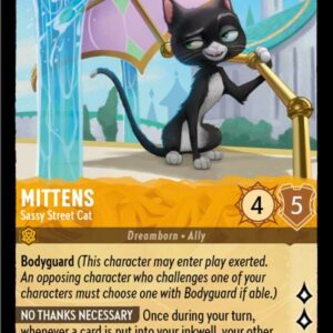 DISNEY LORCANA SINGLE CARDS: ARCHAZIA’S ISLAND #245: Mittens – Sassy Street Cat (Rare Foil 9/204: NM)
