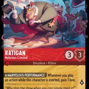 DISNEY LORCANA SINGLE CARDS: ARCHAZIA’S ISLAND #305: Ratigan – Nefarious Criminal (Legendary 143/204: NM)