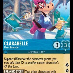 DISNEY LORCANA SINGLE CARDS: ARCHAZIA’S ISLAND #69: Clarabelle – News Reporter (Rare 153/204: NM)