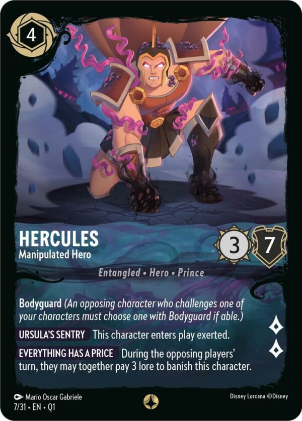 DISNEY LORCANA SINGLE CARDS: ILLUMINEER’S QUEST DT #14: Hercules – Manipulated Hero (Fixed 7/31: NM)