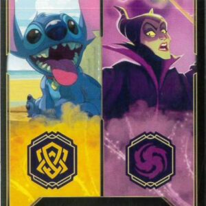 DISNEY LORCANA SINGLE CARDS: ILLUMINEER’S QUEST DT #37: Starting Deck cover card Stitch & Maleficent (Fixed: NM)