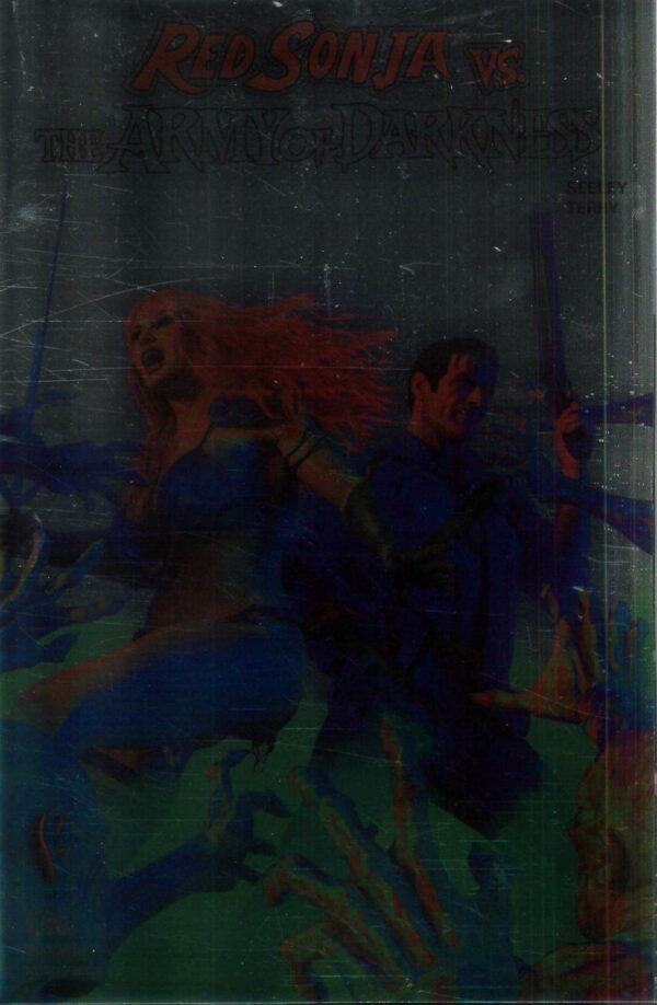 RED SONJA VS THE ARMY OF DARKNESS #1: Mark Spears Foil White Background cover T