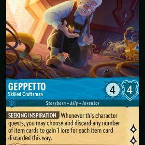 DISNEY LORCANA SINGLE CARDS: REIGN OF JAFAR #141: Geppetto – Skilled Craftsman (Rare 174/204: NM)