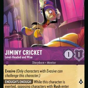 DISNEY LORCANA SINGLE CARDS: REIGN OF JAFAR #193: Jiminy Cricket – Level?Headed and Wise (Rare 62/204: NM)