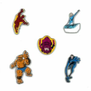FANTASTIC FOUR SET & GALACTUS CLOISONNE PINS: Mr. Fantastic, Invisible Woman, Thing, Torch plus Galactus
