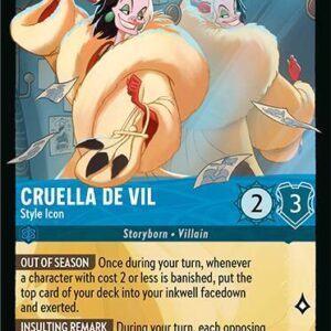 DISNEY LORCANA SINGLE CARDS: FABLED #83: Cruella De Vil – Style Icon (Legendary Foil 143/204: NM)