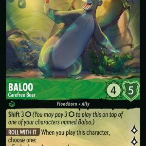 DISNEY LORCANA SINGLE CARDS: WHISPERS IN THE WELL #15: Baloo – Carefree Bear (Rare 85/204: NM)