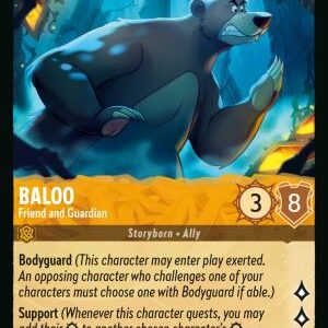 DISNEY LORCANA SINGLE CARDS: WHISPERS IN THE WELL #18: Baloo – Friend and Guardian (Rare 1/204: NM)
