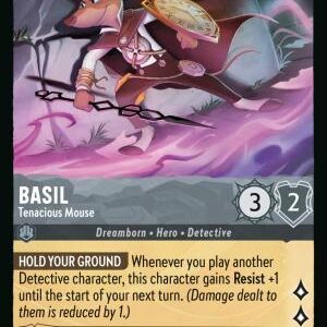 DISNEY LORCANA SINGLE CARDS: WHISPERS IN THE WELL #23: Basil – Tenacious Mouse (Common foil 179/204: NM)
