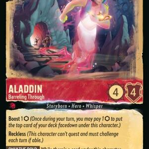 DISNEY LORCANA SINGLE CARDS: WHISPERS IN THE WELL #3: Aladdin – Barreling Through (Rare 123/204: NM)