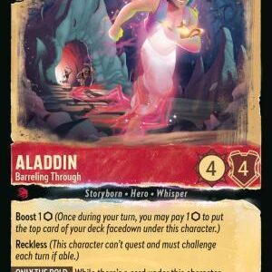 DISNEY LORCANA SINGLE CARDS: WHISPERS IN THE WELL #5: Aladdin – Barreling Through (Rare foil 123/204: NM)