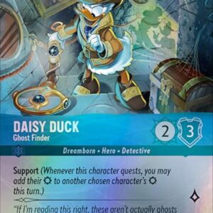 DISNEY LORCANA SINGLE CARDS: WHISPERS IN THE WELL #75: Daisy Duck – Ghost Finder (Epic 217/204: NM) DISNEY LORCANA SINGLE CARDS: WHISPERS IN THE WELL #75: Daisy Duck – Ghost Finder (Epic 217/204: NM)