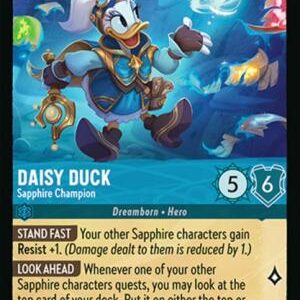 DISNEY LORCANA SINGLE CARDS: WHISPERS IN THE WELL #79: Daisy Duck – Sapphire Champion (Rare 158/204: NM)
